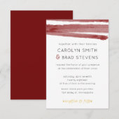 Burgundy Red en Gold Modern Waterverf Wedding Kaart (Voorkant / Achterkant)