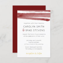 Burgundy Red en Gold Modern Waterverf Wedding