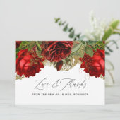 Burgundy Red en Gold Roos Weddenschap Bedankkaart (Staand voorkant)