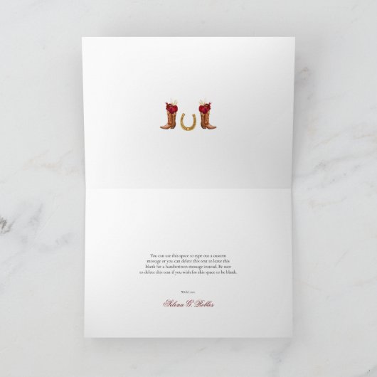 Burgundy Red en Gold Rozen Elegant Charro Western Bedankkaart (Binnen)