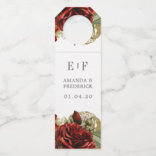Burgundy Red en Gold  Rozen Weddenschap Flessenhanger
