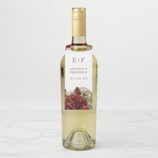 Burgundy Red en Gold Rozen Weddenschap Flessenhanger (Op fles)