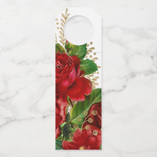 Burgundy Red en Gold Rozen Weddenschap Flessenhanger (Achterkant)