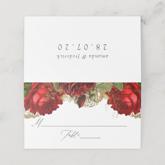 Burgundy Red en Gold  Rozen Weddenschap Plaatskaartje (Buitenkant ongevouwen)
