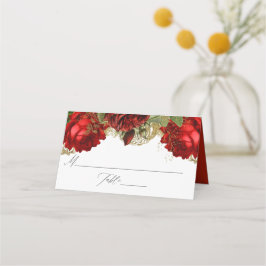 Burgundy Red en Gold  Rozen Weddenschap Plaatskaartje