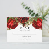 Burgundy Red en Gold  Rozen Weddenschap RSVP Kaartje (Staand voorkant)