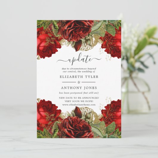 Burgundy Red en Gold Rozen Weddenschap Update Kaart (Staand voorkant)