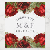 Burgundy Red en Gold Rozen Weddenschap Wijn Etiket (Enkel label)