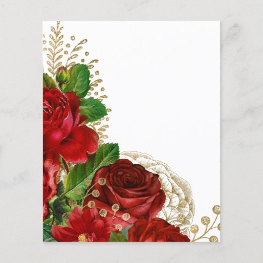 Burgundy Red en Gold  Shabby Rozen Weddenschap Flyer (Achterkant)