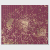  Burgundy Red en Gold Travel Map Cadeaupapier (Vlak)