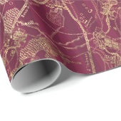  Burgundy Red en Gold Travel Map Cadeaupapier (Rol Hoek)