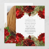 Burgundy Red en Gold  viering van het leven Kaart (Voorkant / Achterkant)