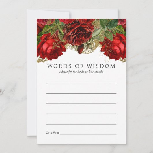 Burgundy Red en Gold  Vrijgezellenfeest Advice Kaart (Voorkant)