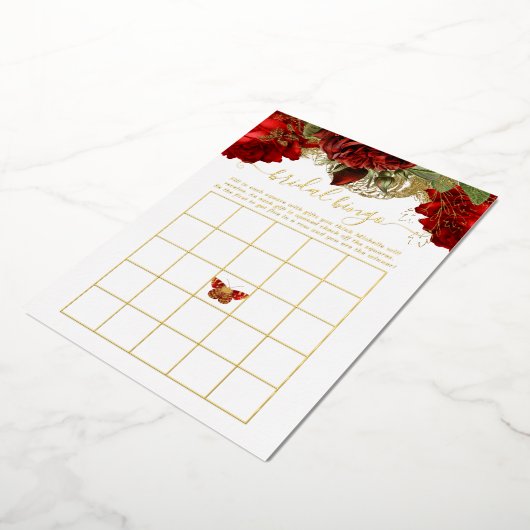 Burgundy Red en Gold  Vrijgezellenfeest Bingo Folie Uitnodiging (Gedraaid)