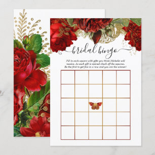 Burgundy Red en Gold  Vrijgezellenfeest Bingo Kaart