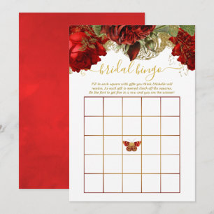 Burgundy Red en Gold  Vrijgezellenfeest Bingo Kaart