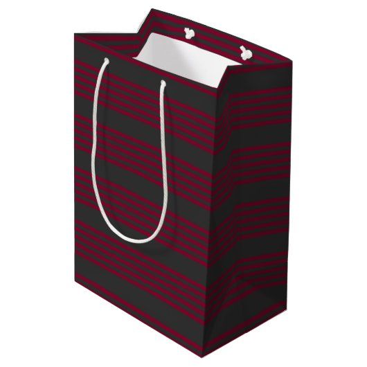 Burgundy red en houtskool met vijf strippen medium cadeauzakje (Achterkant Gekanteld)