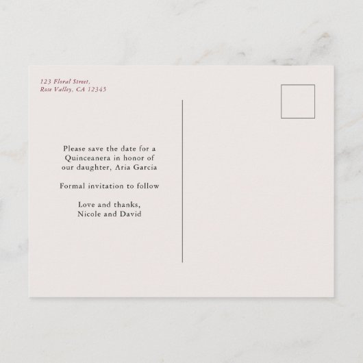 Burgundy Red en Ivory Roos Floral Save the Date Aankondigingskaart (Achterkant)