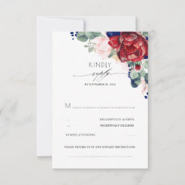 Burgundy Red en Navy Blue Elegant RSVP Kaartje