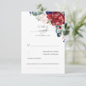 Burgundy Red en Navy Blue Elegant RSVP Kaartje (Staand voorkant)