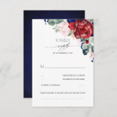 Burgundy Red en Navy Blue Elegant RSVP Kaartje (Voorkant / Achterkant)