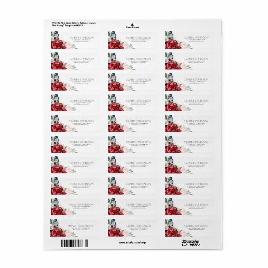 Burgundy Red en Navy Blue Floral Elegant Etiket (Full Sheet)