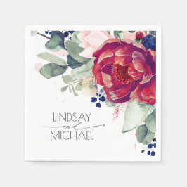 Burgundy Red en Navy Blue Floral Elegant Servet