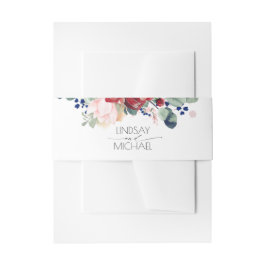 Burgundy Red en Navy Blue Floral Wedding Uitnodigingen Wikkel