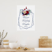 Burgundy Red en Navy Blue Wedding Welcome Sign Poster (Keuken)