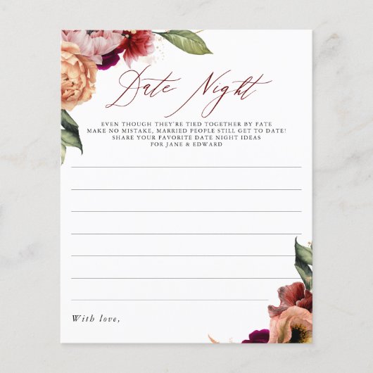 Burgundy Red en Oranje Floral Date Night Idees (Voorkant)