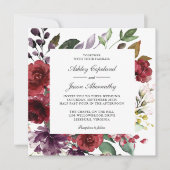 Burgundy Red en Paarse Floral Romantic Wedding Kaart (Voorkant)
