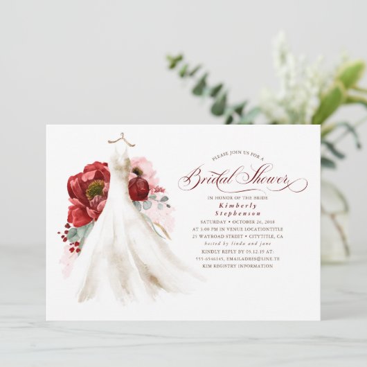 Burgundy Red en Pink Floral Dress Vrijgezellenfees Kaart (Staand voorkant)