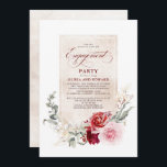 Burgundy Red en Pink Floral Engagement Party Kaart<br><div class="desc">Deze prachtige uitnodiging van de romantische verlovingspartij is de perfecte combinatie van klassiek en boho geïnspireerd.</div>
