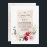 Burgundy Red en Pink Floral Engagement Party Kaart<br><div class="desc">Deze prachtige uitnodiging van de romantische verlovingspartij is de perfecte combinatie van klassiek en boho geïnspireerd.</div>