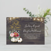 Burgundy Red en Pink Floral Pumpkins Fall Wedding Folie Uitnodiging (Staand Voorkant)