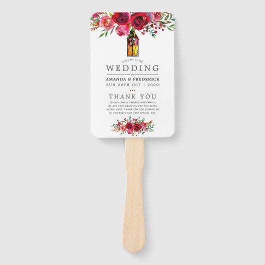 Burgundy Red en Pink Floral Wedding Programme Handwaaier (Voorkant)