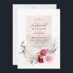 Burgundy Red en Pink Flowers Rehearsal Dinner Kaart<br><div class="desc">Elegant ruw en roze bloemen repetitief diner uitnodigingen</div>