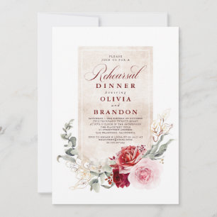 Burgundy Red en Pink Flowers Rehearsal Dinner Kaart