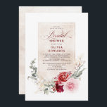 Burgundy Red en Pink Flowers Vrijgezellenfeest Kaart<br><div class="desc">Deze prachtige romantische bruiddoucheuitnodiging is de perfecte combinatie van klassieke en boho-geïnspireerde. De geavanceerde droomscriptlettertype,  samen met de rode en roze bloemen botanische vormgeving,  voegt alleen maar de juiste elegantie toe om je trouwthema aan te vullen.</div>