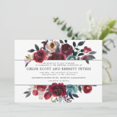 Burgundy Red en Pink Rose Floral Wedding Kaart (Staand voorkant)