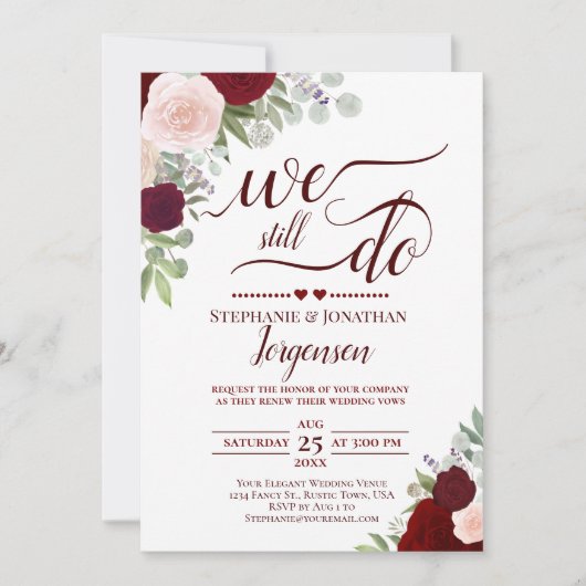 Burgundy Red en Roze Floral we doen nog steeds woe Kaart (Voorkant)