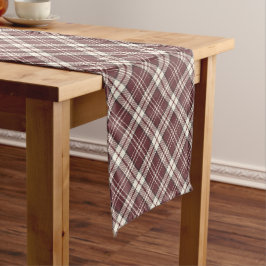 Burgundy Red en Tan Madras Pset Pattern Korte Tafelloper