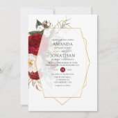 Burgundy Red en White Floral Geometric Wedding Kaart (Voorkant)