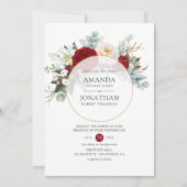 Burgundy Red en White Floral Geometric Wedding Kaart (Voorkant)
