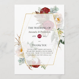 Burgundy Red en White Floral Geometric Wedding Programmakaart