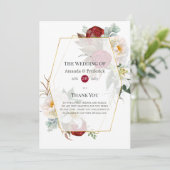 Burgundy Red en White Floral Geometric Wedding Programmakaart (Staand voorkant)