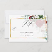 Burgundy Red en White Floral Geometric Wedding RSVP Kaartje (Voorkant)