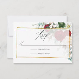 Burgundy Red en White Floral Geometric Wedding RSVP Kaartje