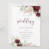 Burgundy Red en White Flowers Elegant Wedding Kaart (Voorkant)