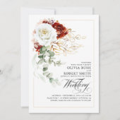 Burgundy Red en White Flowers Elegant Wedding Kaart (Voorkant)
